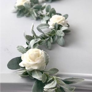 27 count | Lambs Ear Garlands & Ivory Roses Set Wedding Flowers Greenery Decor